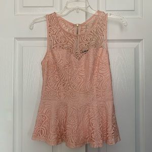 S Pink Lace Peplum Top